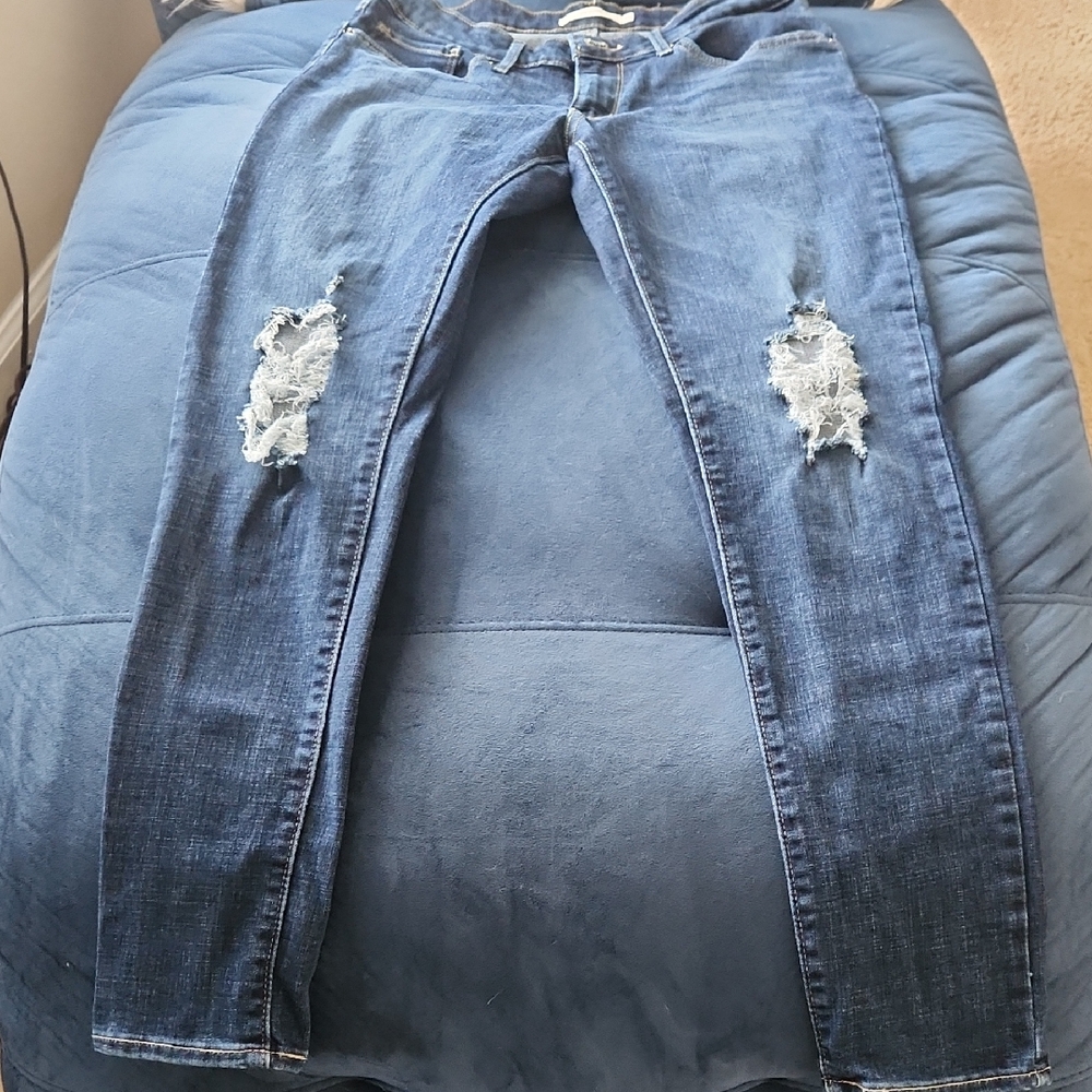 Classic Blue Distressed Boot Cut Jeans